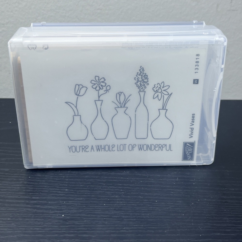 Stampin' Up! Vivid Vases Retired Wood‎ Mount Rubber Stamp Set Flowers Cards